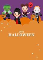 carte de modèle d'invitation de fête d'halloween avec des enfants en vecteur de costumes d'halloween