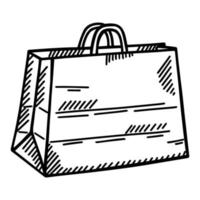 sac à provisions en papier esquissé isolé. paquet de doodle dans un style dessiné à la main. vecteur