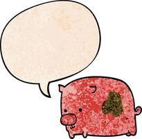 cochon de dessin animé et bulle de dialogue dans un style de texture rétro vecteur