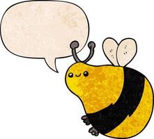 abeille de dessin animé et bulle de dialogue dans un style de texture rétro vecteur