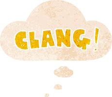 dessin animé mot clang et bulle de pensée dans un style texturé rétro vecteur