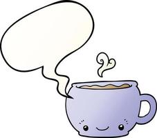 dessin animé tasse de café chaud et bulle de dialogue dans un style dégradé lisse vecteur