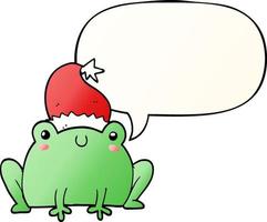 grenouille de noël dessin animé mignon et bulle de dialogue dans un style dégradé lisse vecteur