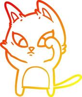 dessin de ligne de dégradé chaud chat de dessin animé confus vecteur