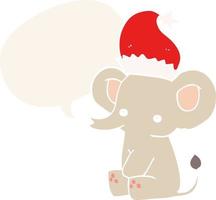 mignon éléphant de noël et bulle de dialogue dans un style rétro vecteur