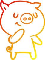 ligne de gradient chaud dessinant un cochon de dessin animé heureux vecteur