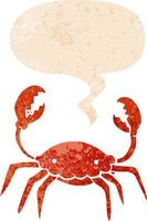 dessin animé crabe et bulle de dialogue dans un style texturé rétro vecteur