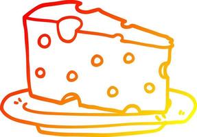ligne de gradient chaud dessinant du fromage de dessin animé sur la plaque vecteur