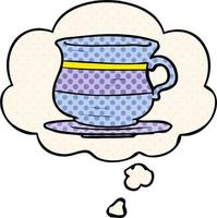 dessin animé vieille tasse de thé et bulle de pensée dans le style de la bande dessinée vecteur