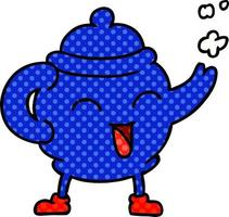 dessin animé doodle d'une théière bleue
