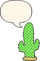 cactus de dessin animé et bulle de dialogue dans le style de la bande dessinée vecteur