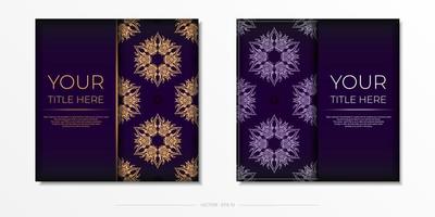 modèle de carte postale carré violet luxueux avec des ornements indiens vintage. éléments vectoriels élégants et classiques prêts pour l'impression et la typographie. vecteur