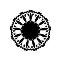 logo de mandala indien. logo noir et blanc. ornements ronds décoratifs. forme de fleur inhabituelle. vecteur oriental, modèles de thérapie anti-stress. éléments de conception de tissage. vecteur de logos de yoga.