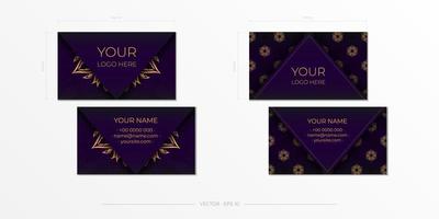 cartes de visite de luxe violettes avec cartes de visite d'ornements décoratifs, motif oriental, illustration. vecteur