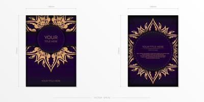 modèle de carte postale rectangulaire violet luxueux avec ornement de mandala indien vintage. éléments vectoriels élégants et classiques prêts pour l'impression et la typographie. vecteur