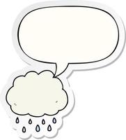 nuage de pluie de dessin animé et autocollant de bulle de dialogue vecteur