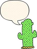 cactus de dessin animé et bulle de dialogue dans le style de la bande dessinée vecteur