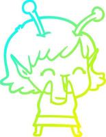 ligne de gradient froid dessinant une fille extraterrestre de dessin animé en riant vecteur