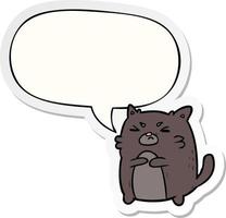 chat en colère de dessin animé et autocollant de bulle de dialogue vecteur