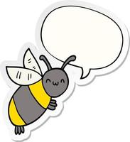 mignon dessin animé abeille et autocollant bulle vecteur