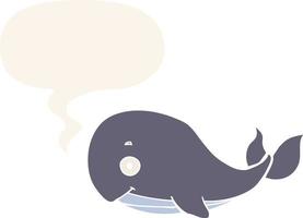 baleine de dessin animé et bulle de dialogue dans un style rétro vecteur