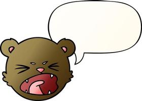 visage d'ours en peluche dessin animé mignon et bulle de dialogue dans un style de dégradé lisse vecteur
