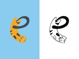 dessins de logo lettre e de chats mignons. vecteur