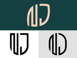 ensemble de conceptions de logo nj de lettres initiales créatives. vecteur