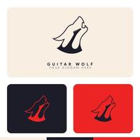 guitare minimaliste simple à l'intérieur de l'illustration de conception de logo silhouette de loup vecteur