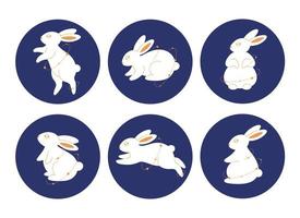 mignon lapin blanc dans différentes poses. année du lapin. fête de la mi-automne. nouvel an 2023 vecteur