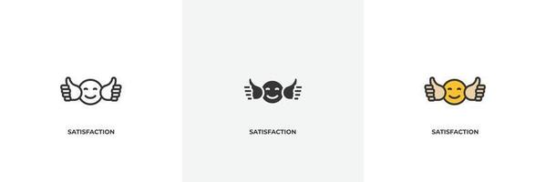 icône de satisfaction. ligne, version colorée de contour solide et rempli, contour et signe vectoriel rempli. symbole d'idée, illustration de logo. graphiques vectoriels