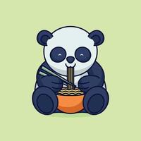 panda mignon mangeant des nouilles dessin animé vecteur icône illustration