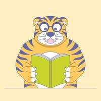 mignon, tigre, lecture, livre, vecteur, illustration vecteur