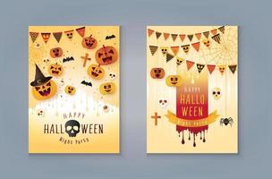 décoration de banderoles de fête d'halloween, citrouille avec du sang. citrouilles d'halloween avec toile d'araignée et araignée vecteur