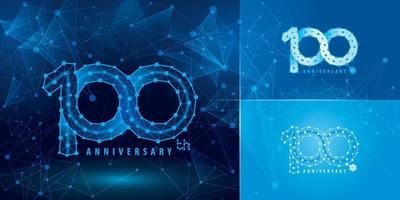 ensemble de conception de logotype du 100e anniversaire, cent ans célébrant le logo anniversaire, polygone de points de connexion réseau géométrique, numéro de technologie de points connectés abstraits, logo infini vecteur