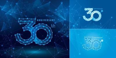 ensemble de conception de logotype du 30e anniversaire, trente ans célébrant le logo anniversaire, polygone de points de connexion réseau géométrique, logo infini vecteur
