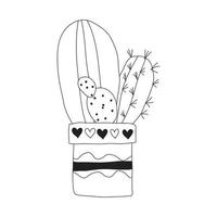 mignon doodle cactus dans un pot de fleur, illustration vectorielle de plante d'intérieur vecteur