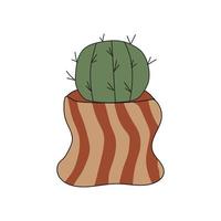 cactus de plante d'intérieur dans un pot en argile. mignon vecteur doodle illustration de plante d'intérieur