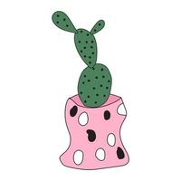 cactus de plante d'accueil dans un pot rose. mignon vecteur doodle illustration de plante d'intérieur