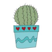 cactus de plante d'accueil dans un pot bleu. mignon vecteur doodle illustration de plante d'intérieur