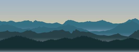 illustration de paysage de montagne et de forêt brumeuse le matin et le soir vecteur