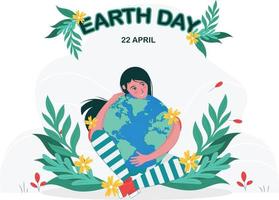 illustration vectorielle de femmes embrassent la terre pour sauver l'icône ou le symbole du monde. modèle de logo du jour de la terre. jour de la terre cartes de vœux vecteur