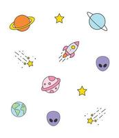 planètes mignonnes et illustration vectorielle d'étoiles. vecteur dessiné à la main du système solaire