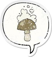 champignon de dessin animé et nuage de spores et autocollant en détresse de bulle vecteur