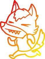 ligne de gradient chaud dessinant un dessin animé de loup en colère vecteur