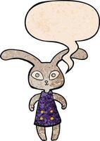 lapin de dessin animé mignon et bulle de dialogue dans un style de texture rétro vecteur