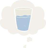 dessin animé verre d'eau et bulle de pensée dans un style rétro vecteur