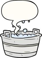 dessin animé vieux bain d'étain plein d'eau et de bulle vecteur