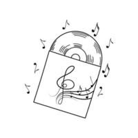 icône de disque vinyle, doodle dessiné à la main. cd vintage. musique. rétro. vinyle. succès. illustration vectorielle isolé sur fond blanc vecteur
