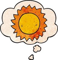 soleil de dessin animé et bulle de pensée dans le style de motif de texture grunge vecteur